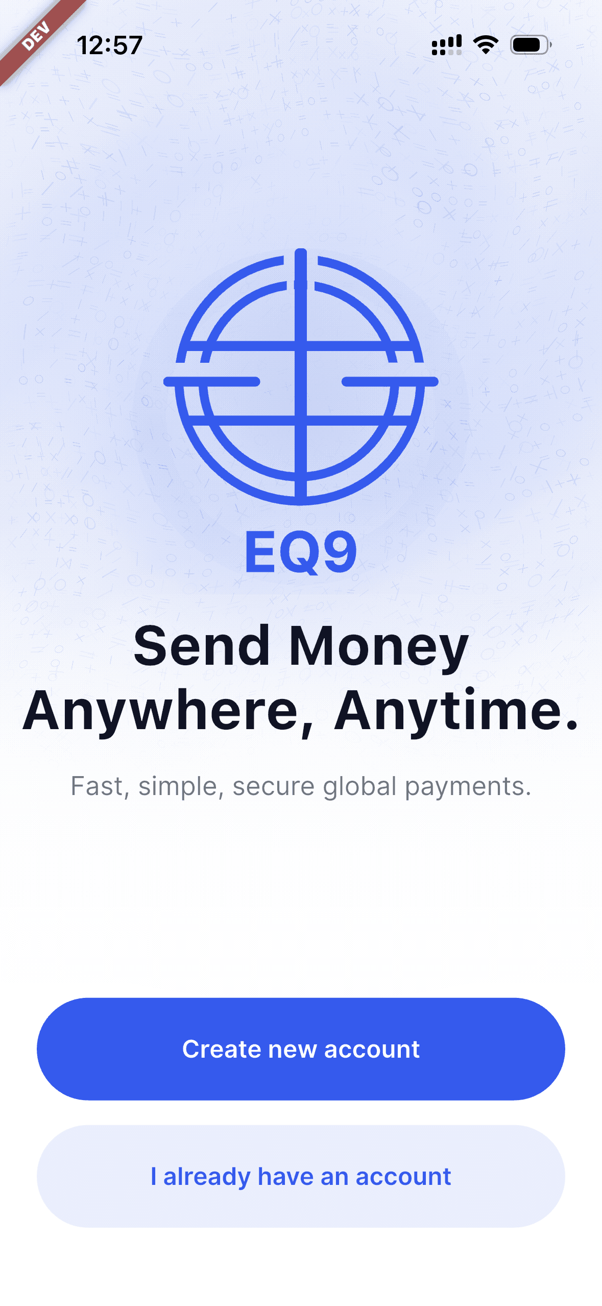 EQ9 app home screen in light mode